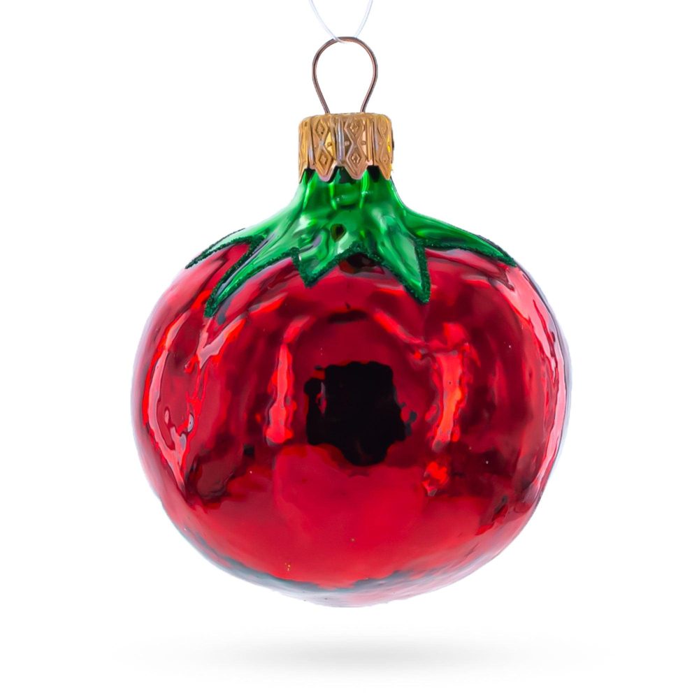 Glittered Shiny Tomato Mini Glass Christmas Ornament  |   Food Food Food