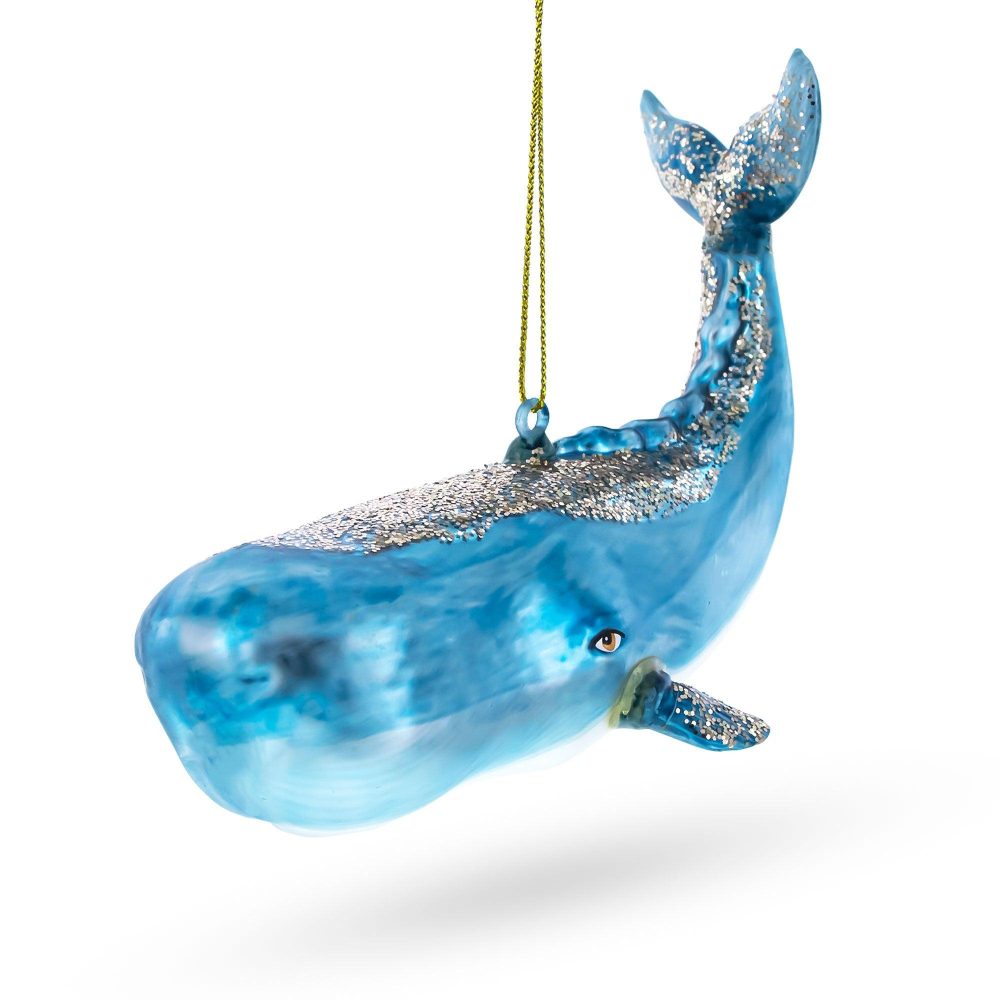 Glittered Whale Blown Glass Christmas Ornament  |   Animals Animals Animals