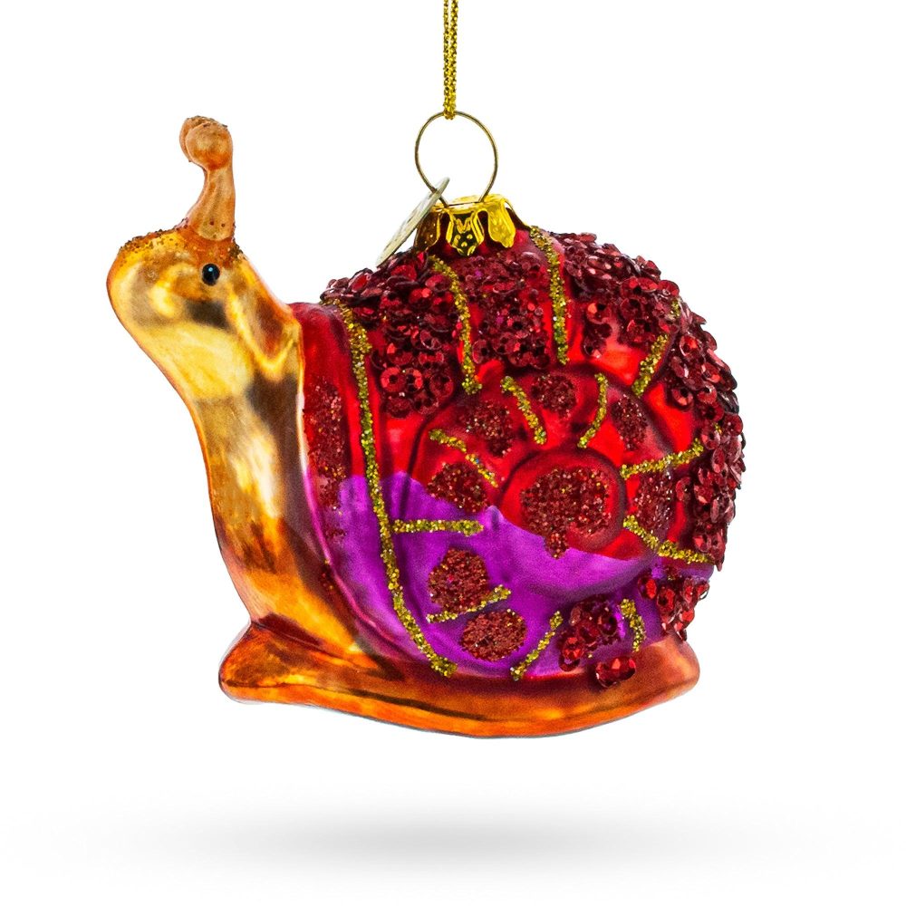 Glittering Sequined Snail Blown Glass Christmas Ornament  |   Animals Animals Animals