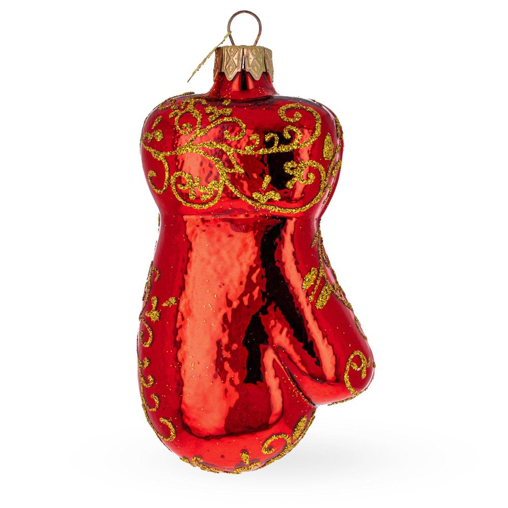 Glossy Red Mitten Mini Glass Christmas Ornament  |   Fashion Fashion Fashion