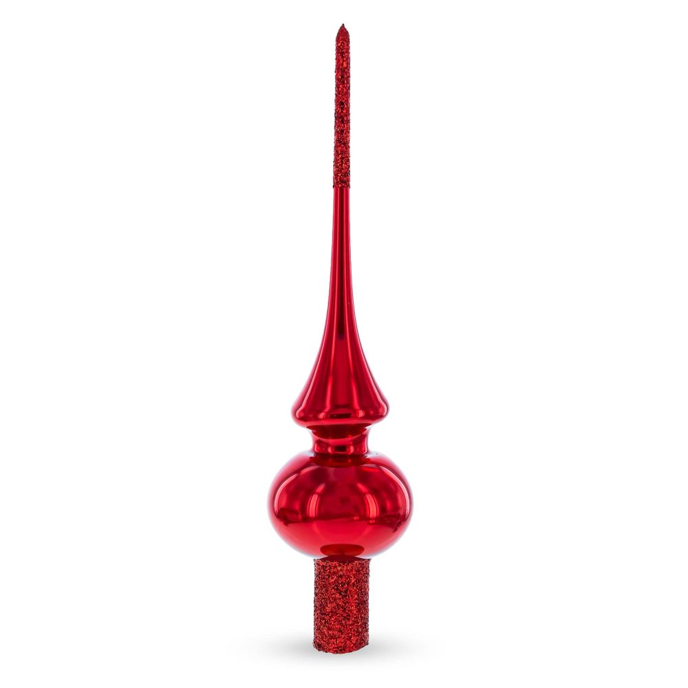 Glossy Red With Sparkling Top Mouth Blown Glass Christmas Tree Topper 11 Inches  |   Tree Toppers Ornaments Tree Toppers