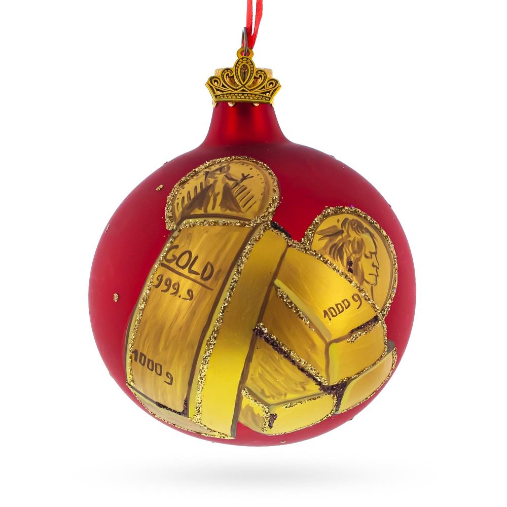 Gold Bars And Coins Blown Glass Ball Christmas Ornament 3.25 Inches  |   Hobby Hobby Hobby