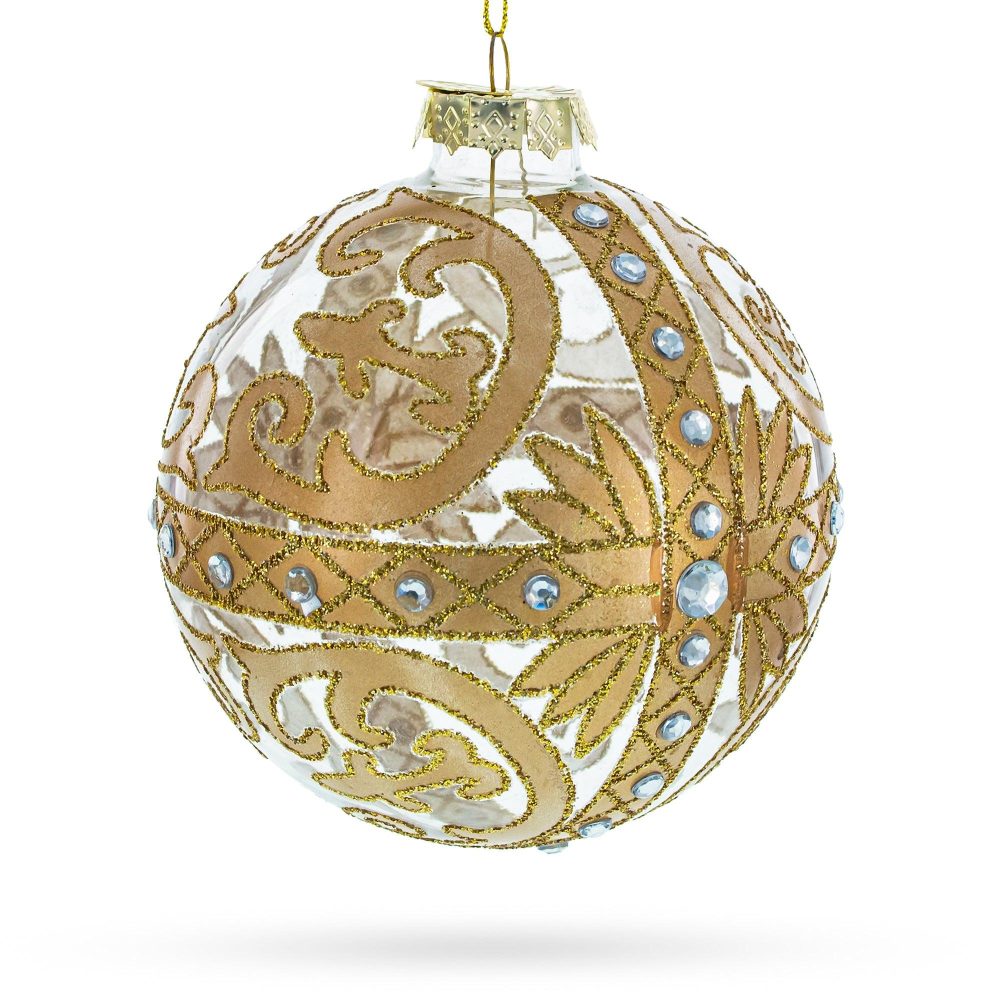 Gold Scroll With Jewel Accents Glass Ball Christmas Ornament  |   Couturier Couturier Couturier