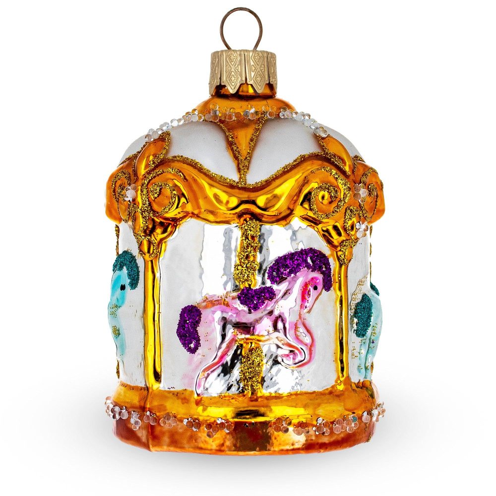 Golden Carousel Mini Glass Christmas Ornament  |   Baby Baby Baby