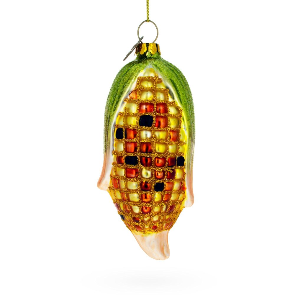 Golden Corn On The Cob Blown Glass Christmas Ornament  |   Food Food Food