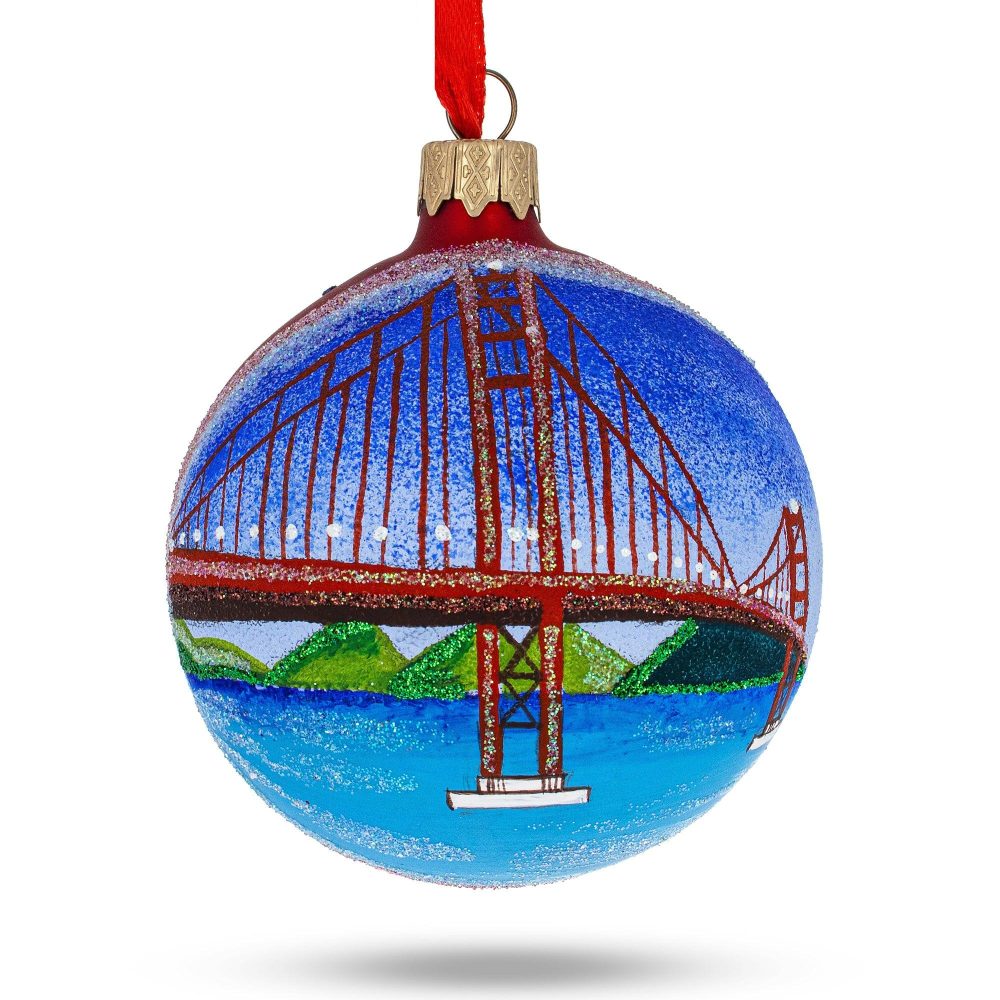 Golden Gate Bridge, San Francisco, California, Usa Glass Christmas Ornament 3.25 Inches  |   Travel Ornaments Travel