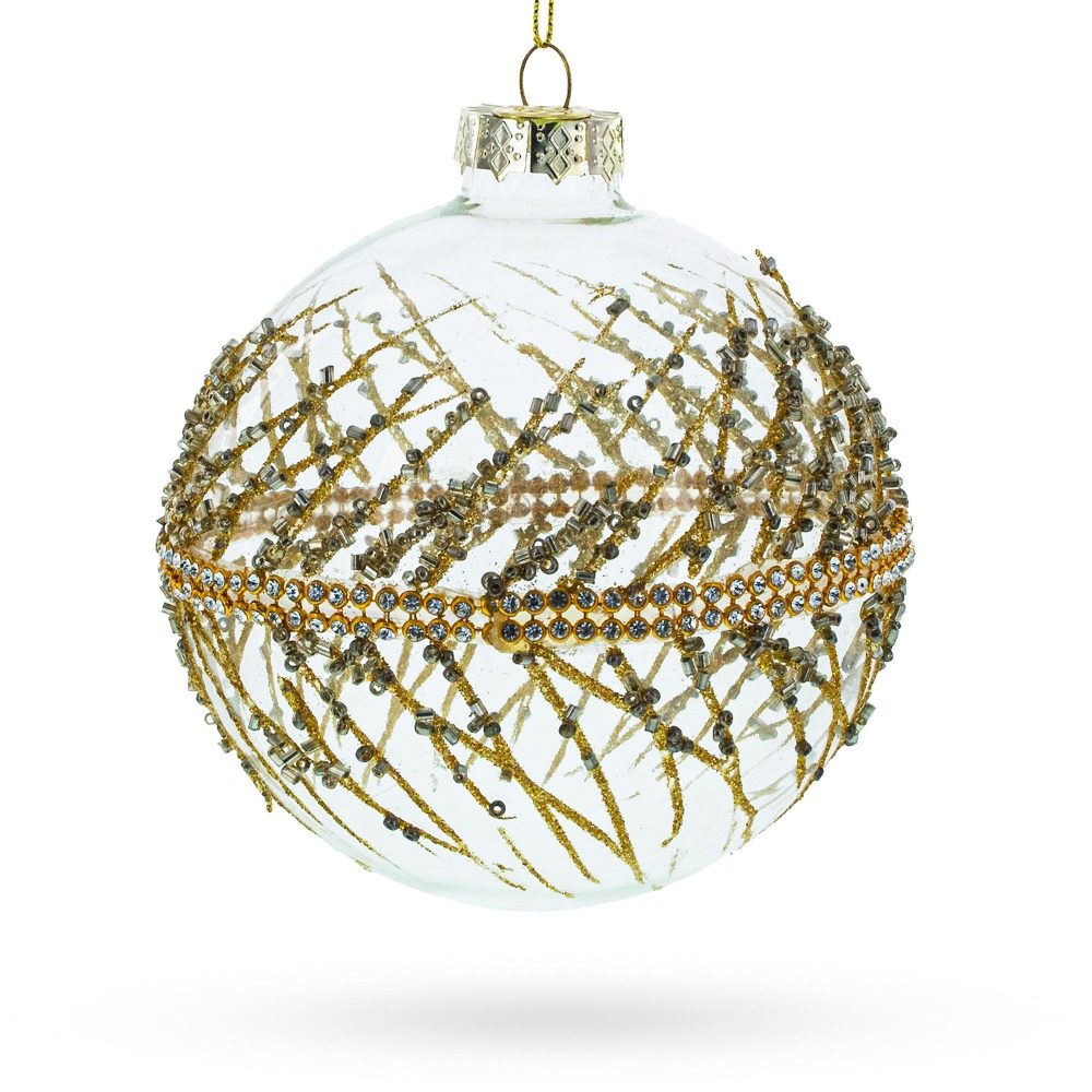 Golden Glitters On Clear Glass Ball Glass Christmas Ornament  |   Geometrical Geometrical Geometrical