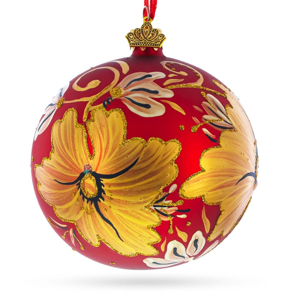 Golden Lilies Glass Ball Ornament  |   Flowers Flowers Flowers