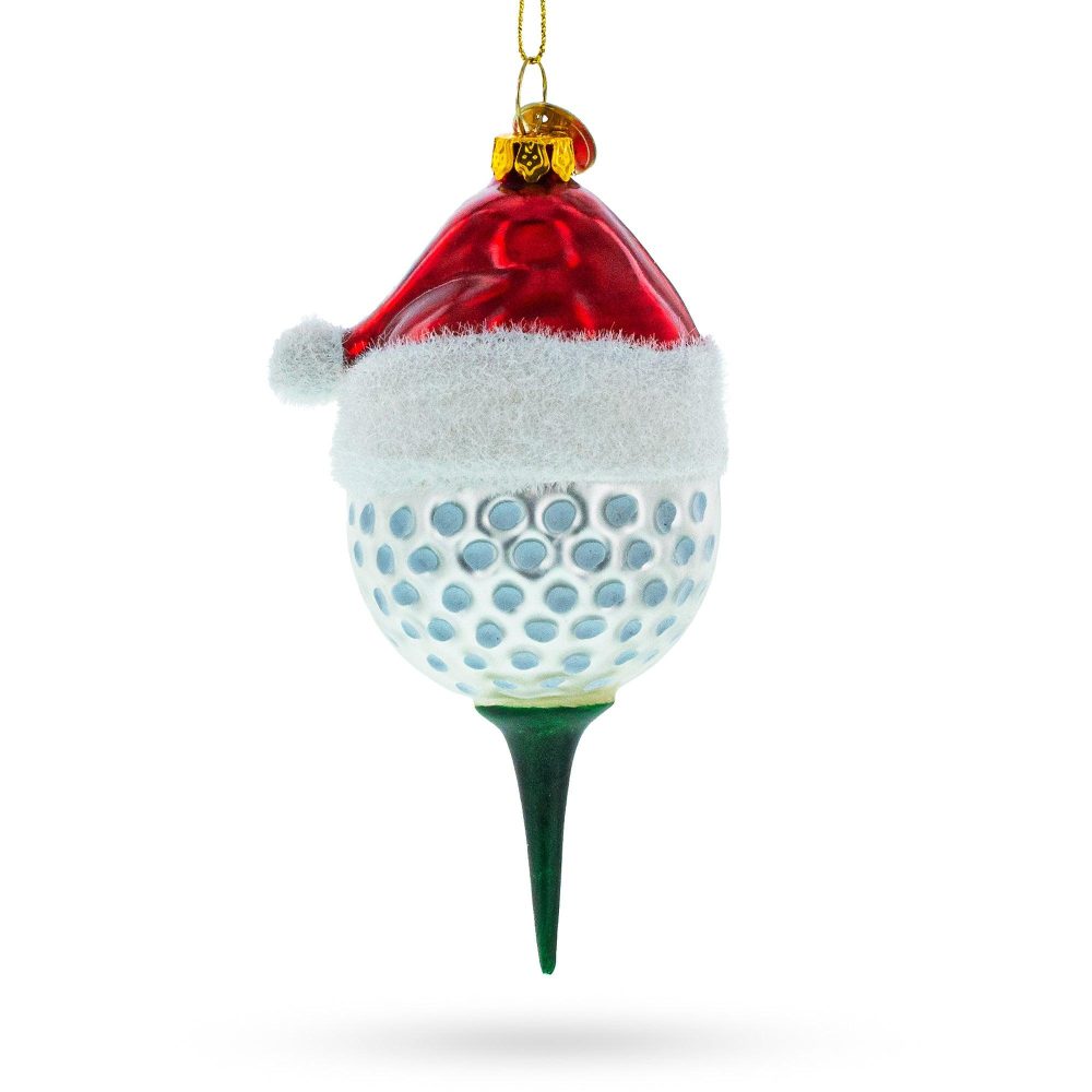 Golf Ball With Holiday Cheer Blown Glass Christmas Ornament  |   Hobby Hobby Hobby