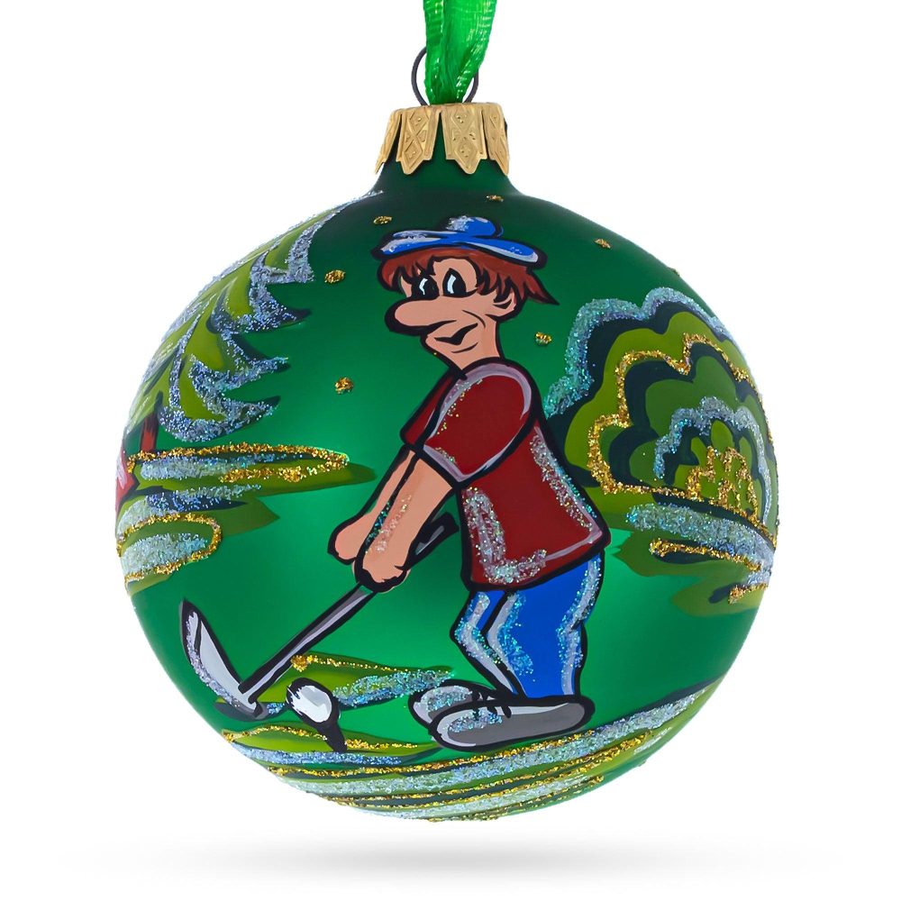 Golf Player Blown Glass Ball Christmas Ornament 3.25 Inches  |   Personalized Ornaments Personalized