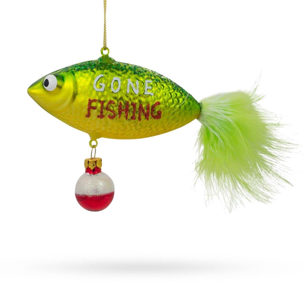 Gone Fishing Blown Glass Christmas Ornament  |   Hobby Hobby Hobby