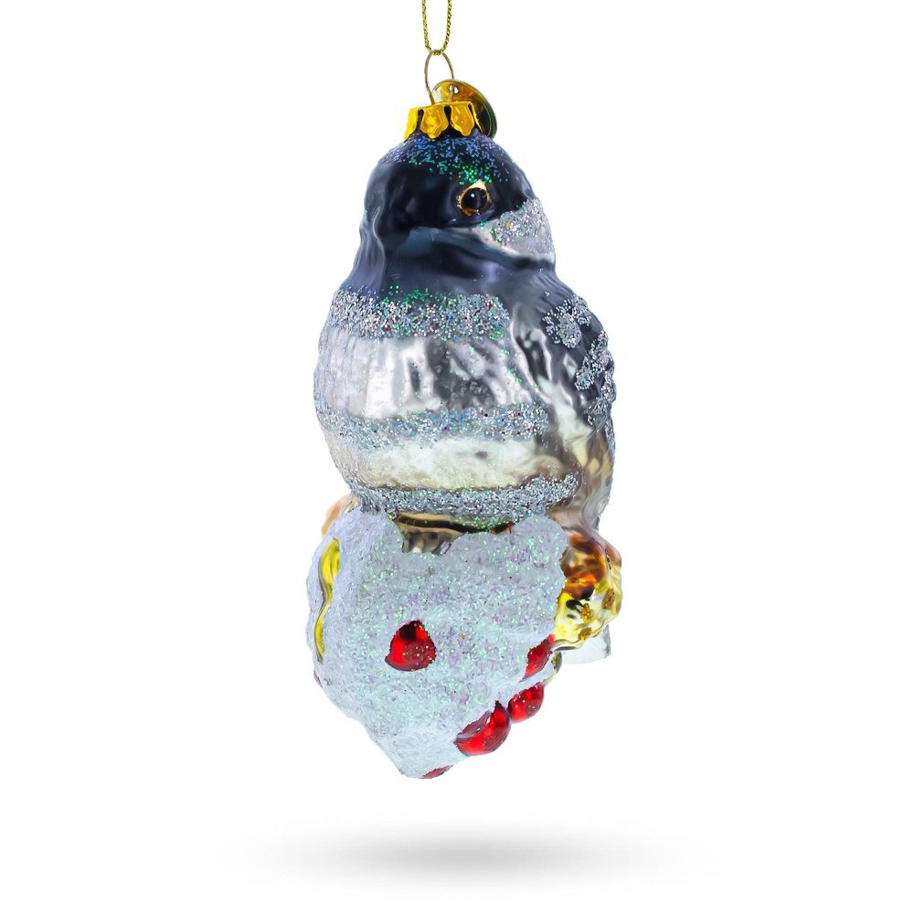 Graceful Gray Bird Blown Glass Christmas Ornament  |   Animals Animals Animals