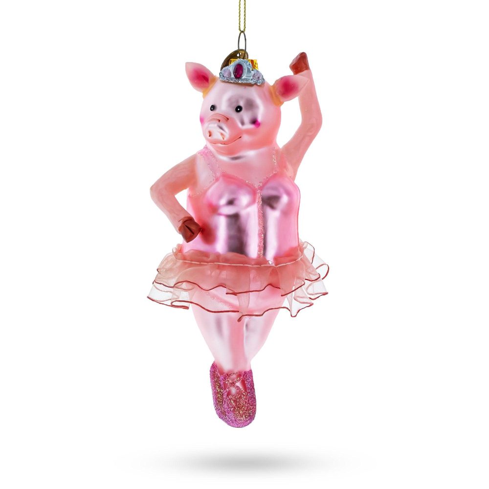 Graceful Pig Dancing Ballet Blown Glass Christmas Ornament  |   Animals Animals Animals