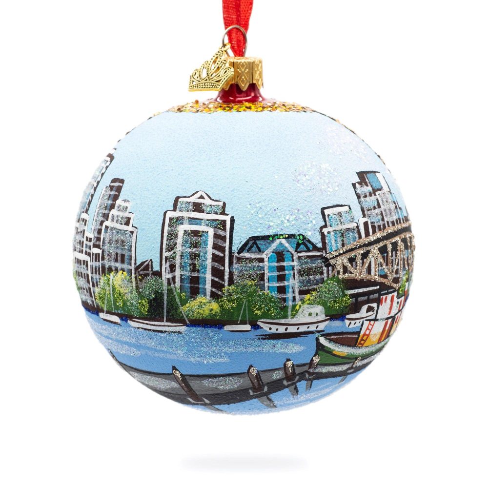 Granville Island, Vancouver, Canada Glass Ball Christmas Ornament 4 Inches  |   Travel Ornaments Travel