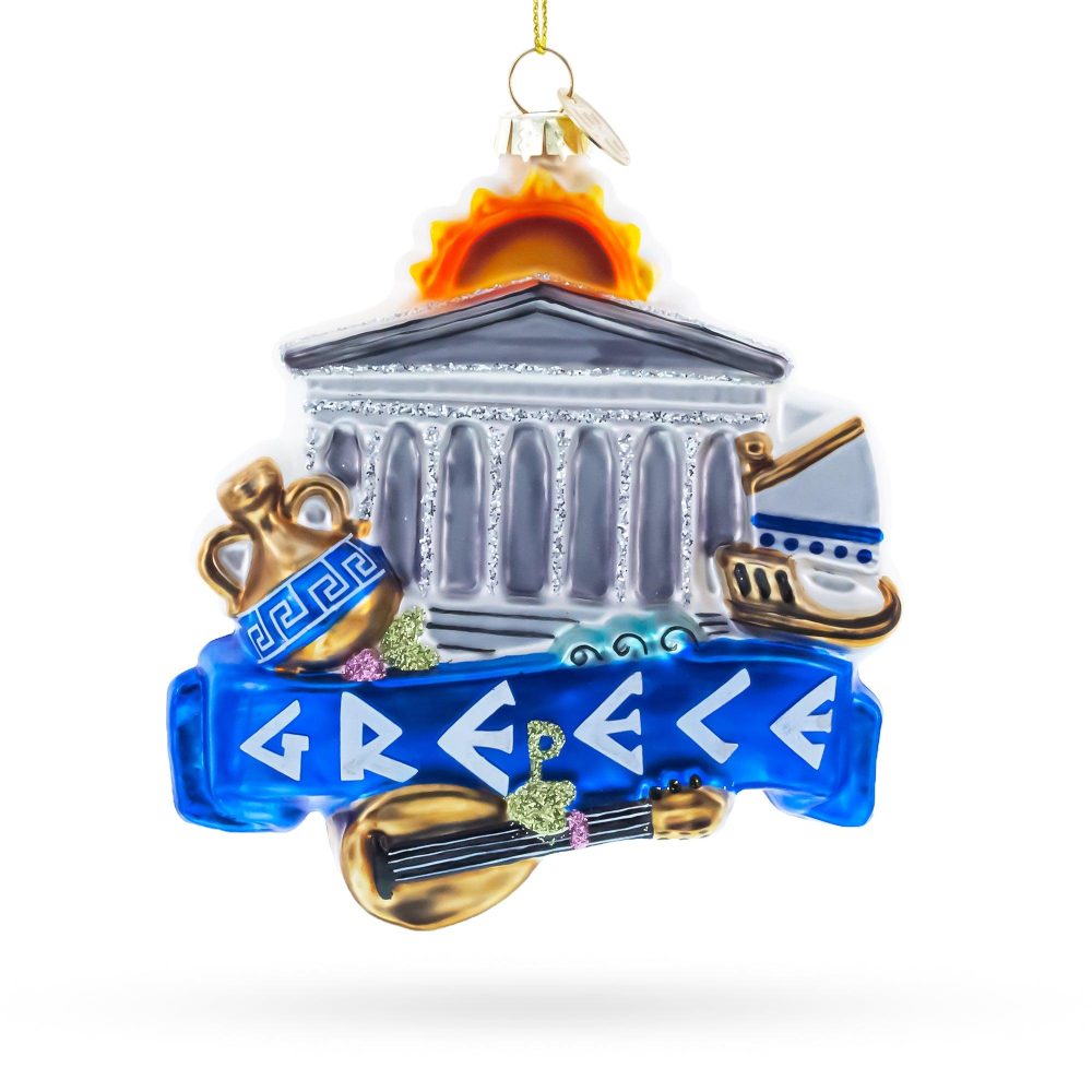 Greece Landmarks Blown Glass Christmas Ornament  |   Travel Ornaments Travel