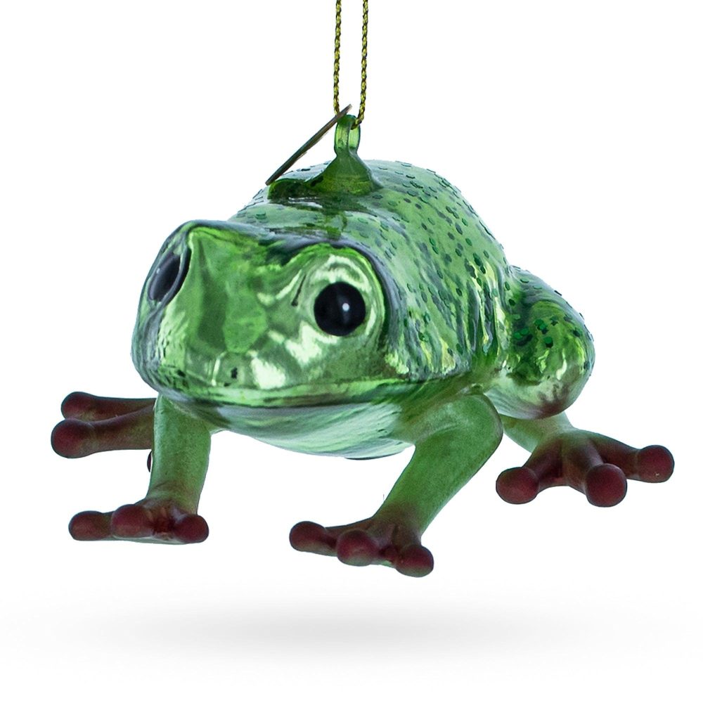 Green Frog Blown Glass Christmas Ornament  |   Animals Animals Animals