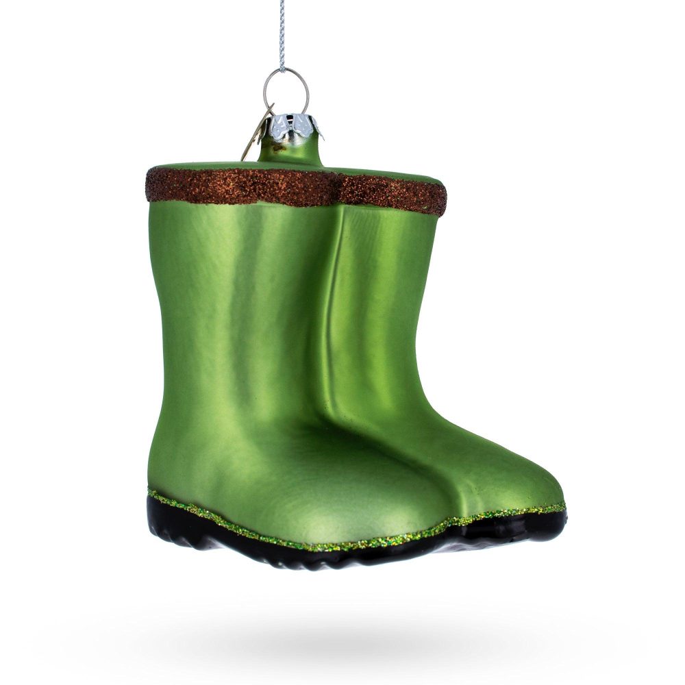 Green Rubber Boots Blown Glass Christmas Ornament  |   Hobby Hobby Hobby