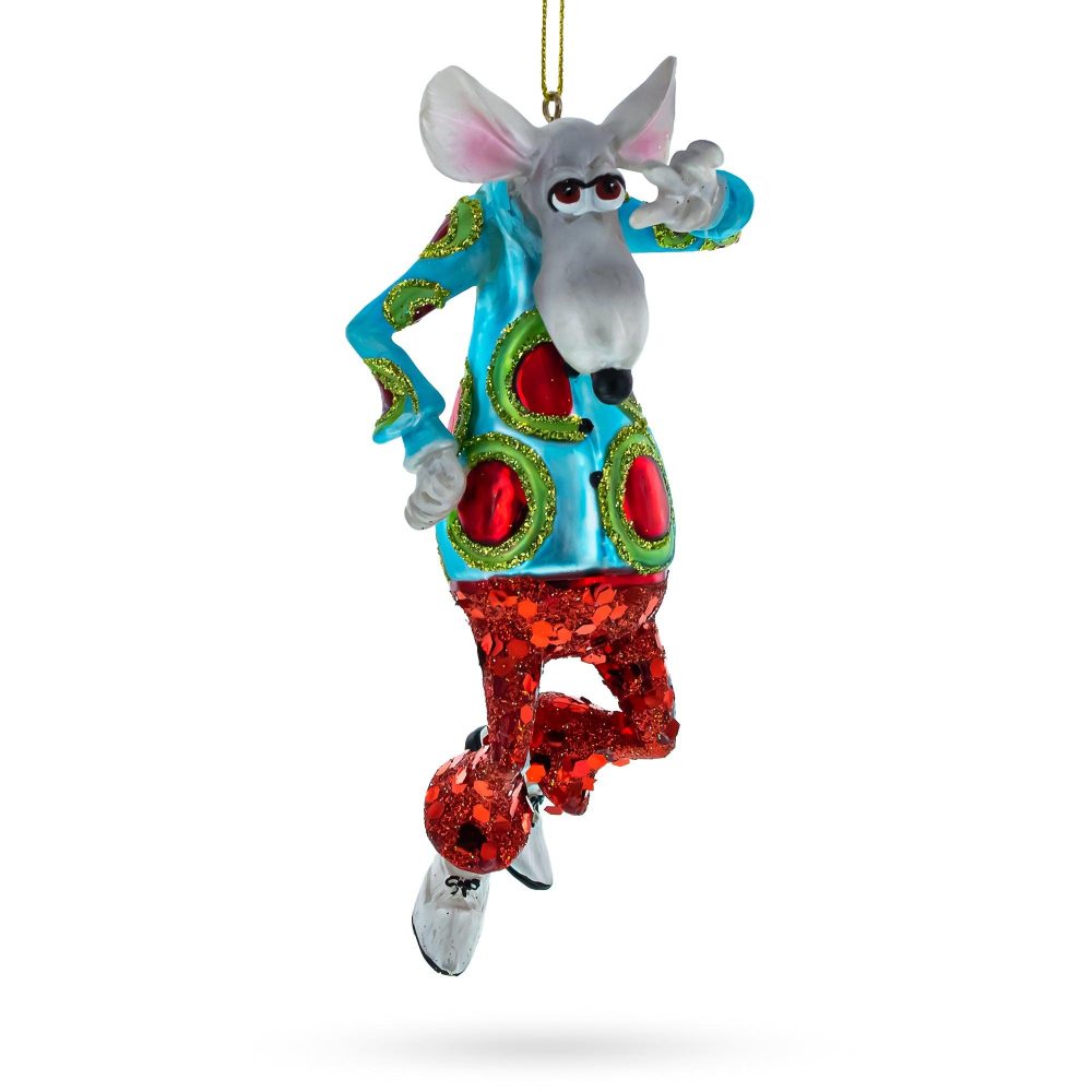 Groovy Disco Dancing Rat Blown Glass Christmas Ornament  |   Animals Animals Animals