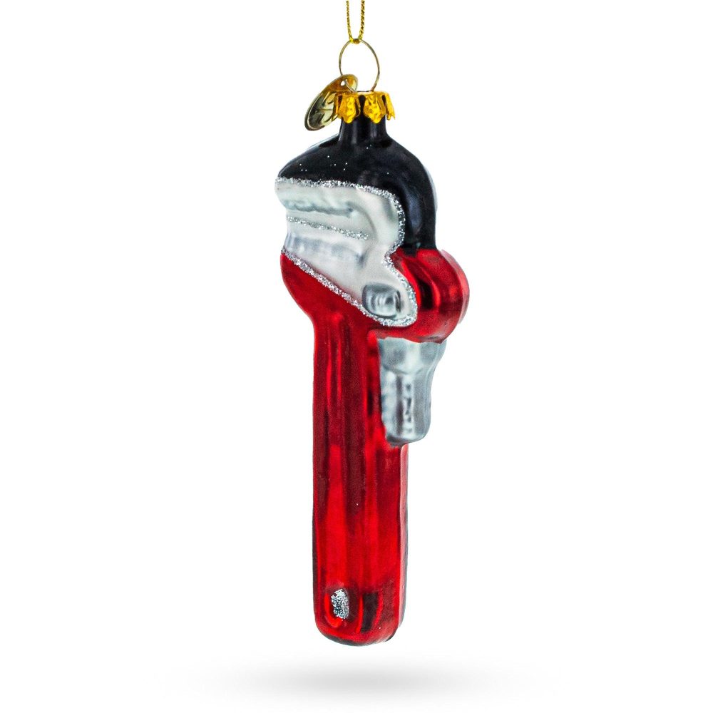 Handyman’S Delight: Red Adjustable Wrench Blown Glass Christmas Ornament  |   Occupations Occupations Occupations