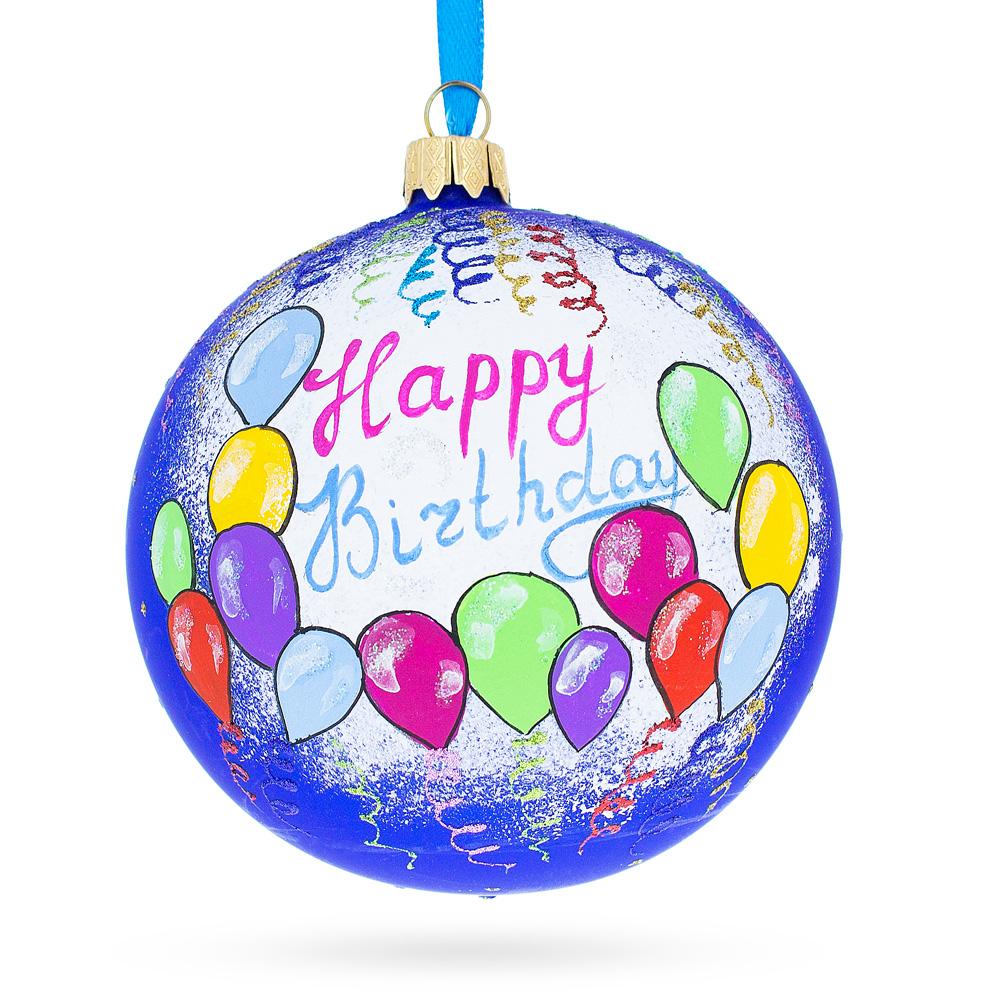 Happy Birthday Balloons & Cupcakes Blown Glass Ball Christmas Ornament 4 Inches  |   Occasions Occasions Occasions