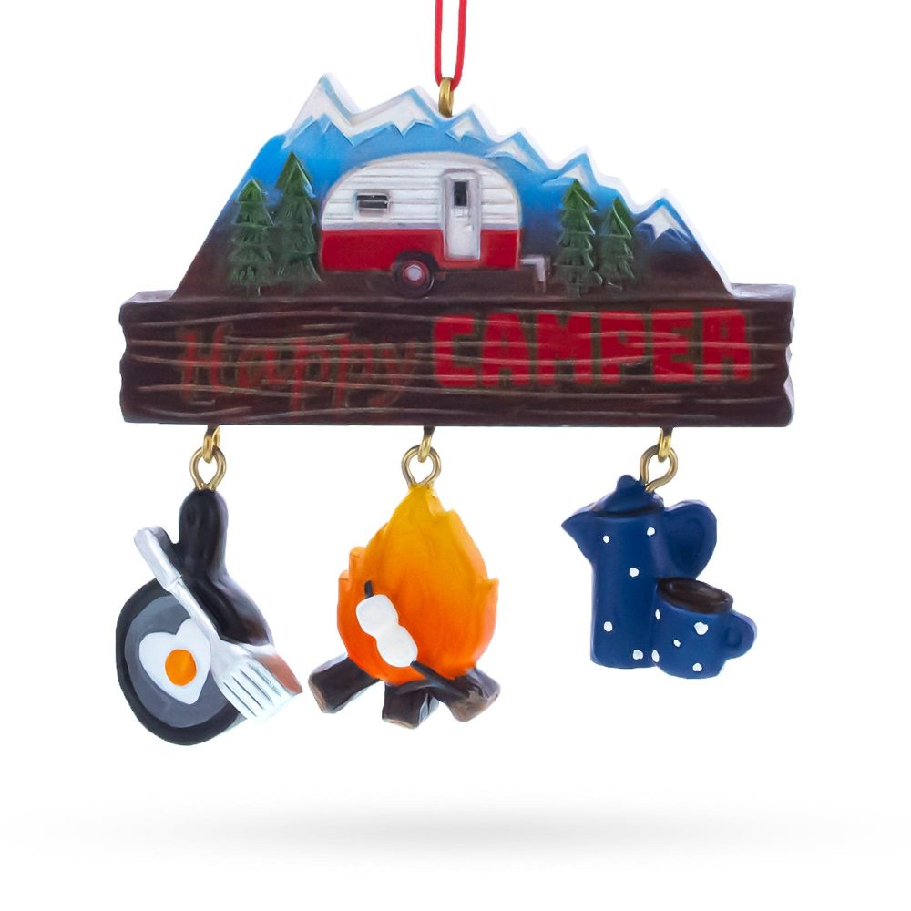 Happy Camper With Campfire And Cookware Resin Christmas Ornament  |   Hobby Hobby Hobby