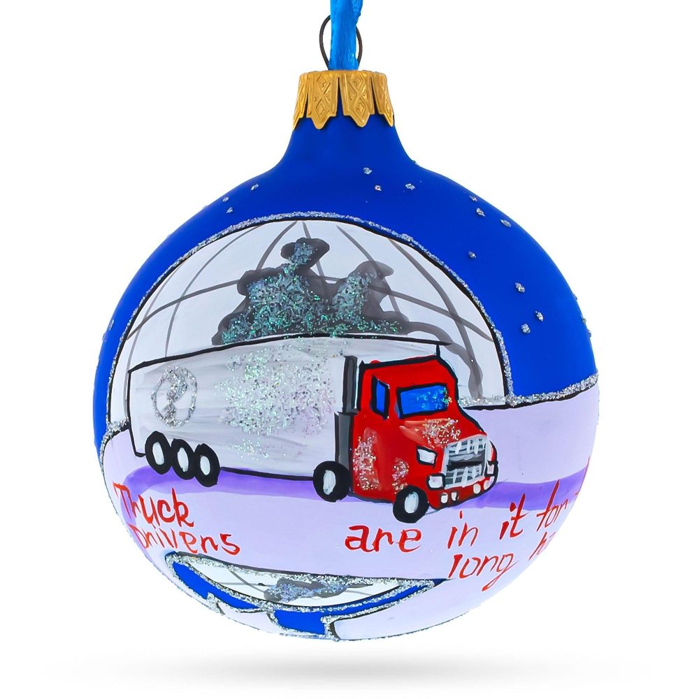 Hardworking Truck Driver Blown Glass Ball Christmas Ornament 3.25 Inches  |   Occupations Occupations Occupations