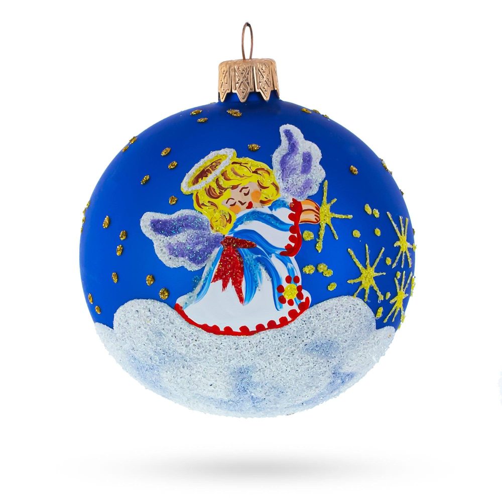 Heavenly Angel In The Sky Blown Glass Ball Christmas Ornament 3.25 Inches  |   Personalized Ornaments Personalized