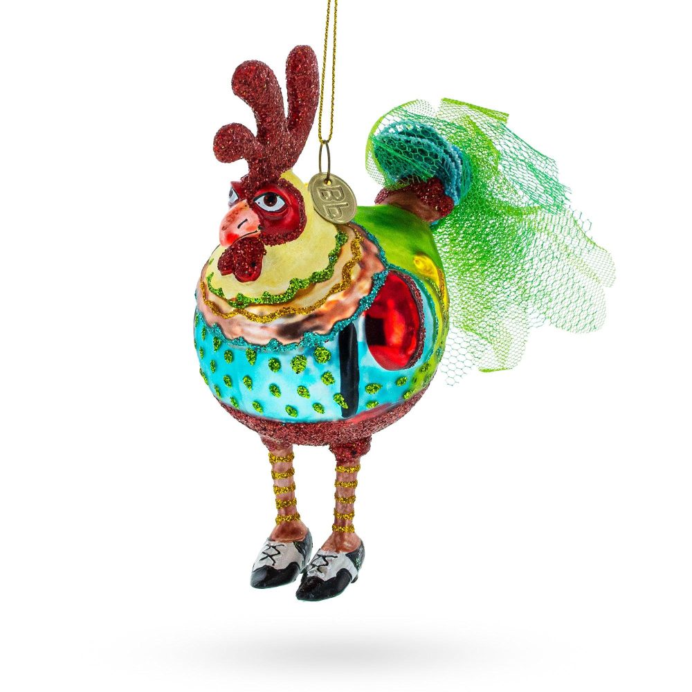 Hen In Dress And Shoes Blown Glass Christmas Ornament  |   Animals Animals Animals