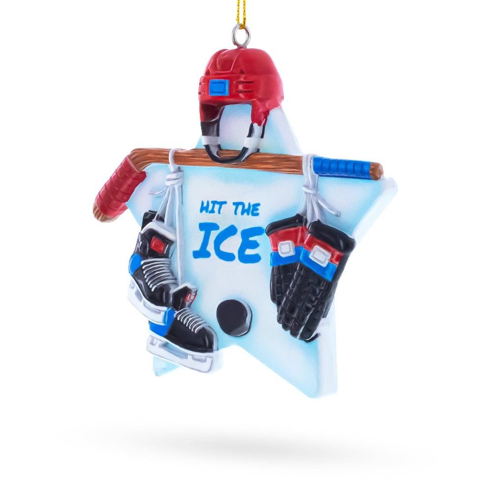 Hit The Ice Hockey Gear With Helmet And Stick Resin Christmas Ornament  |   Personalized Ornaments Personalized