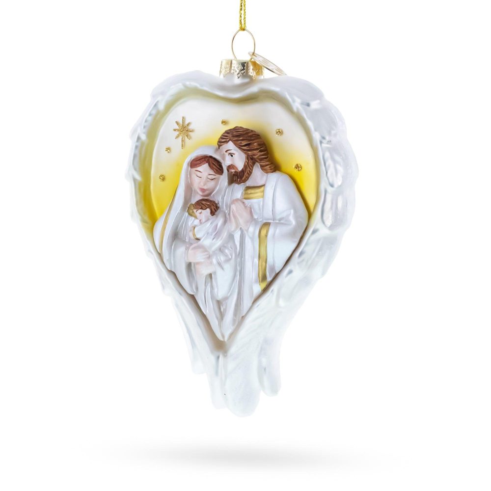 Holy Family Heart Blown Glass Christmas Ornament  |   Religious Ornaments Ornaments Religious Ornaments