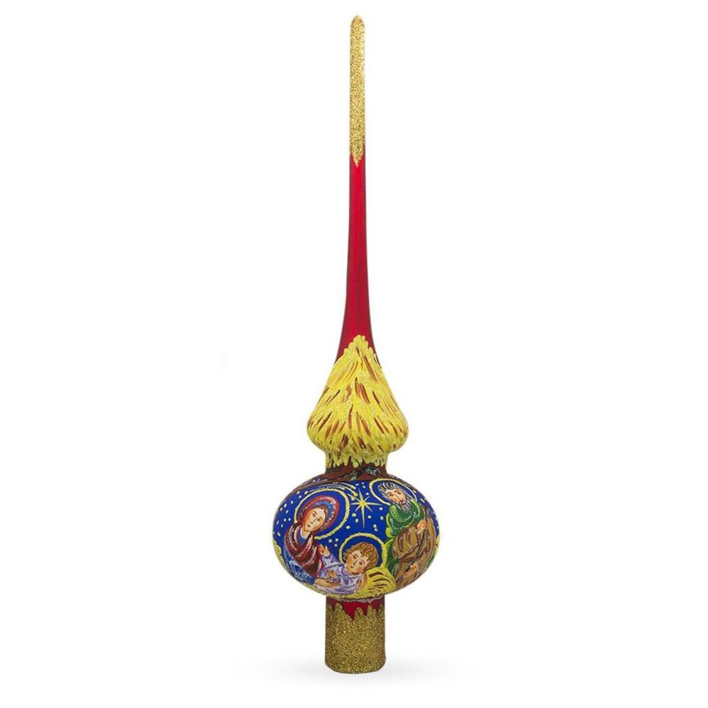 Holy Family On Red Mouth Blown Glass Christmas Tree Topper 11 Inches  |   Tree Toppers Ornaments Tree Toppers