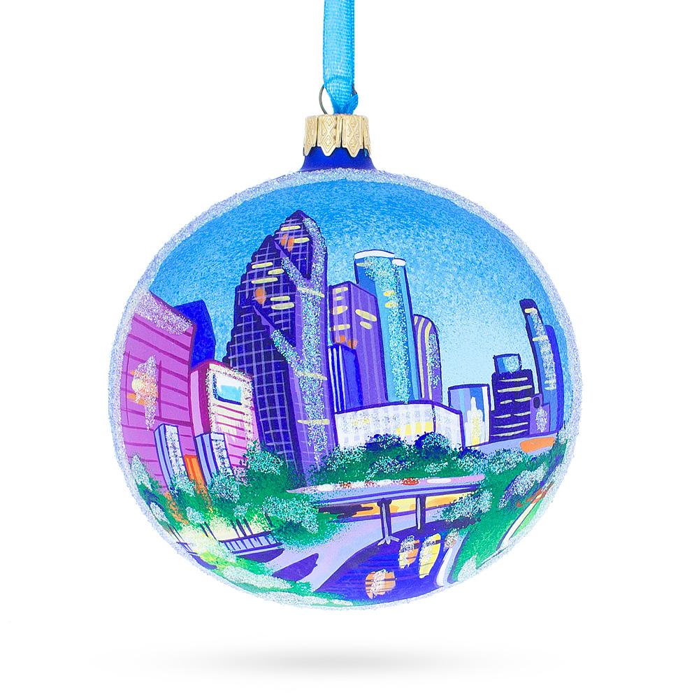 Houston, Texas Glass Ball Christmas Ornament 4 Inches  |   Travel Ornaments Travel