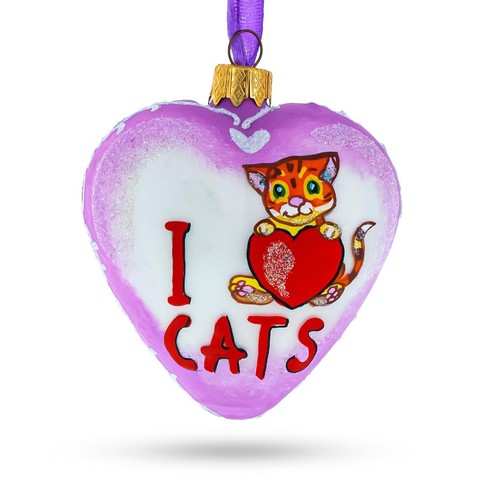 I Love Cats Glass Heart Christmas Ornament  |   Hearts Hearts Hearts