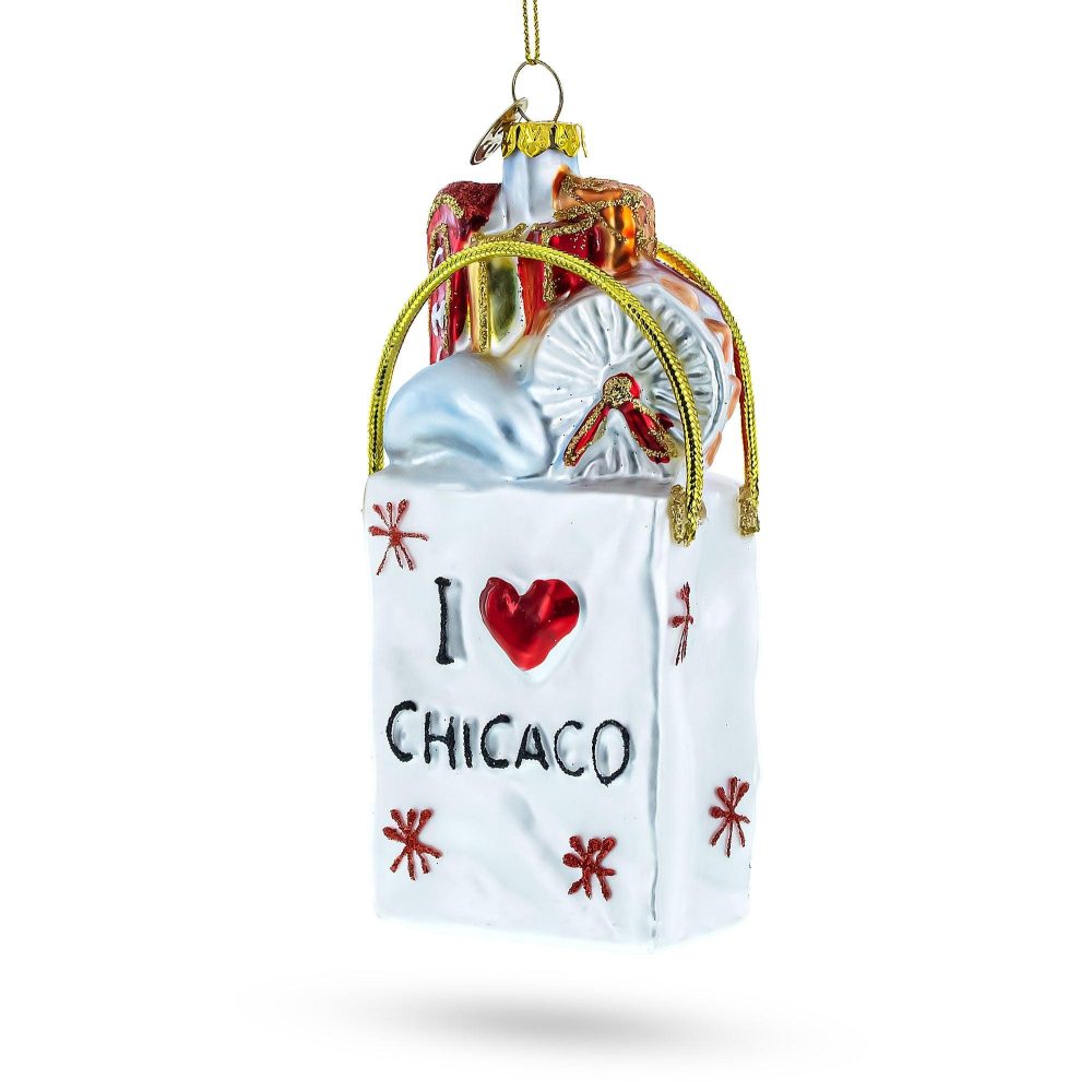 I Love Chicago Blown Glass Christmas Ornament  |   Travel Ornaments Travel