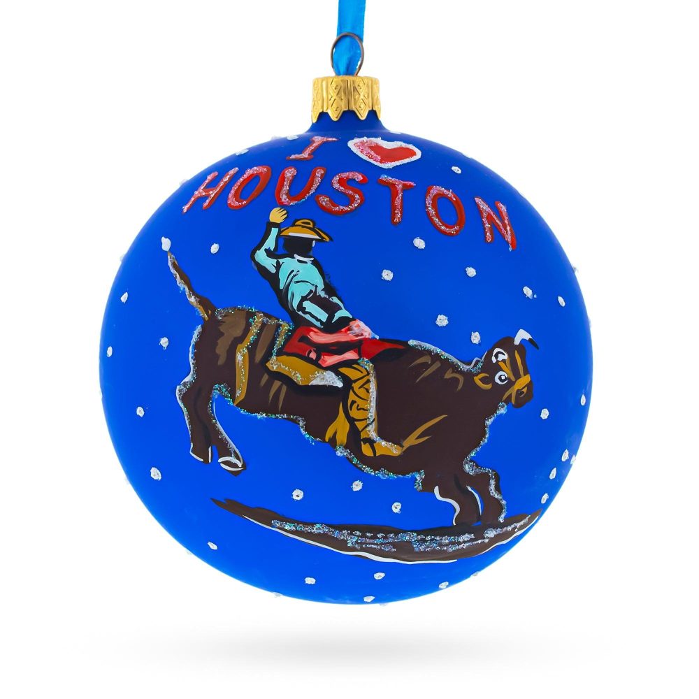 I Love Houston, Texas, Usa Glass Ball Christmas Ornament 4 Inches  |   Travel Ornaments Travel