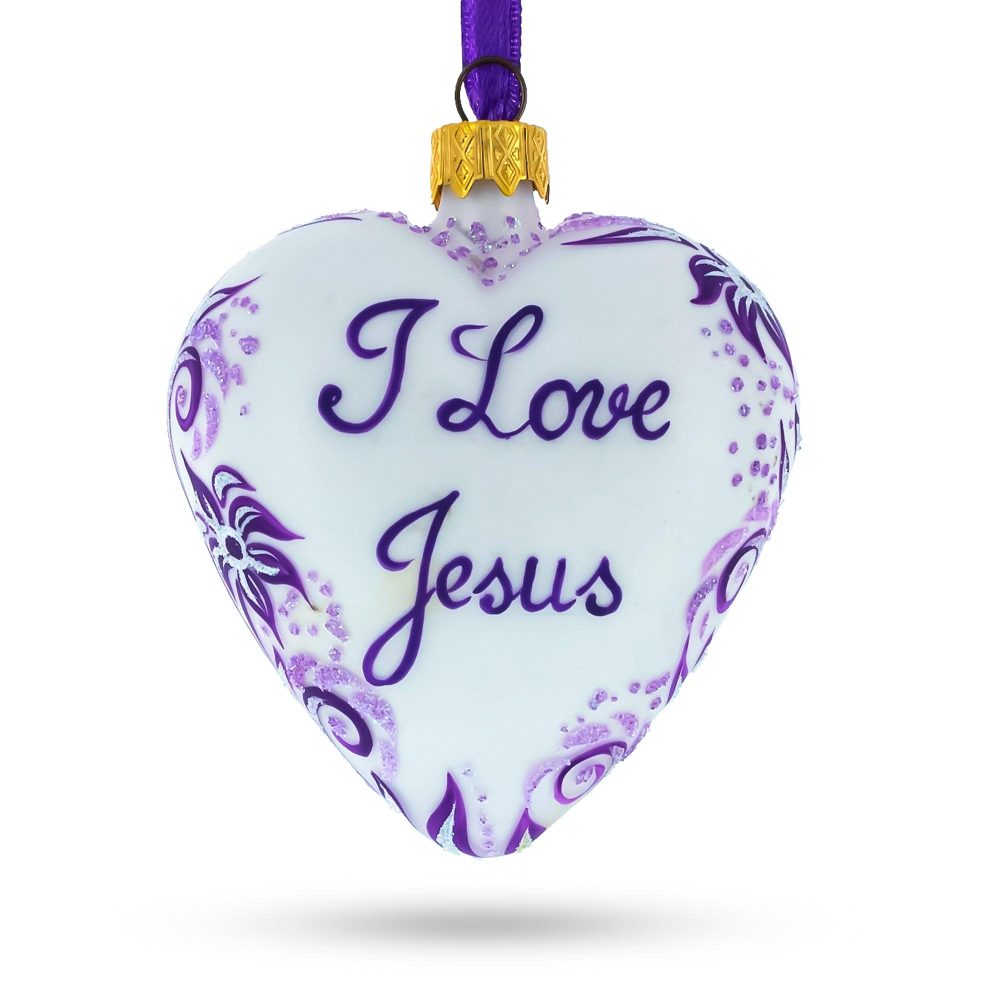 I Love Jesus Glass Christmas Ornament  |   Hearts Hearts Hearts