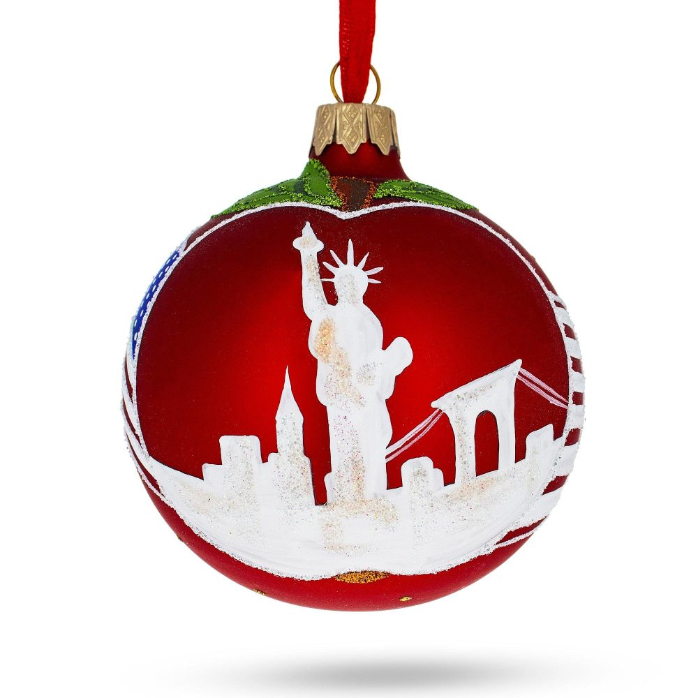 I Love New York Blown Glass Ball Christmas Ornament 3.25 Inches  |   Travel Ornaments Travel