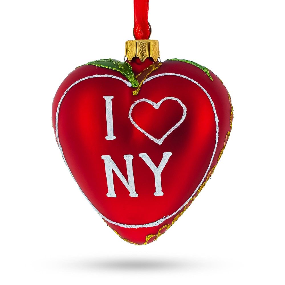 I Love New York Glass Heart Christmas Ornament  |   Patriotic Ornaments Patriotic