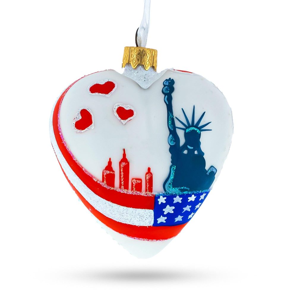 I Love New York Heart Glass Christmas Ornament  |   Patriotic Ornaments Patriotic