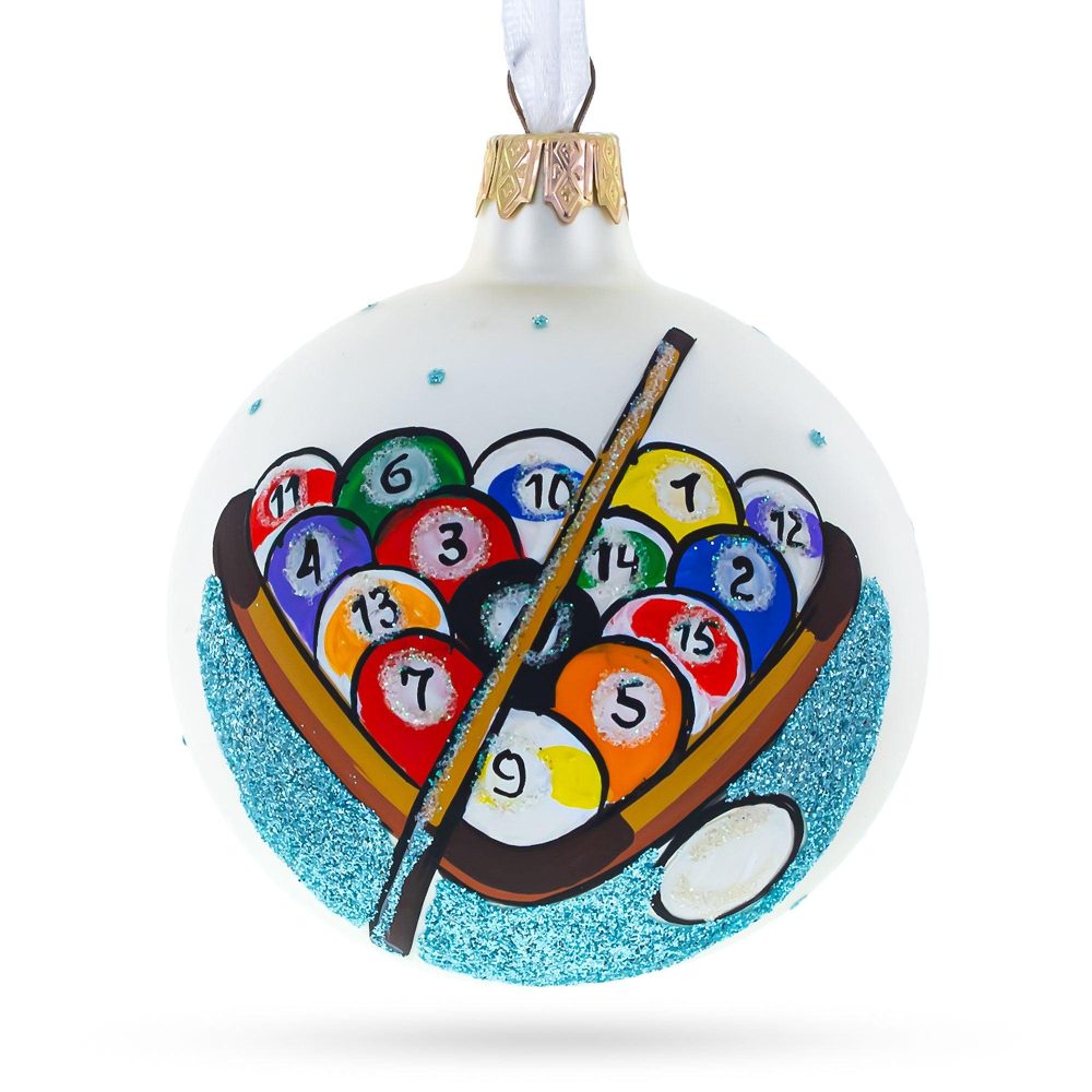 I Love Pool Billiard Blown Glass Christmas Ornament 3.25 Inches  |   Hobby Hobby Hobby