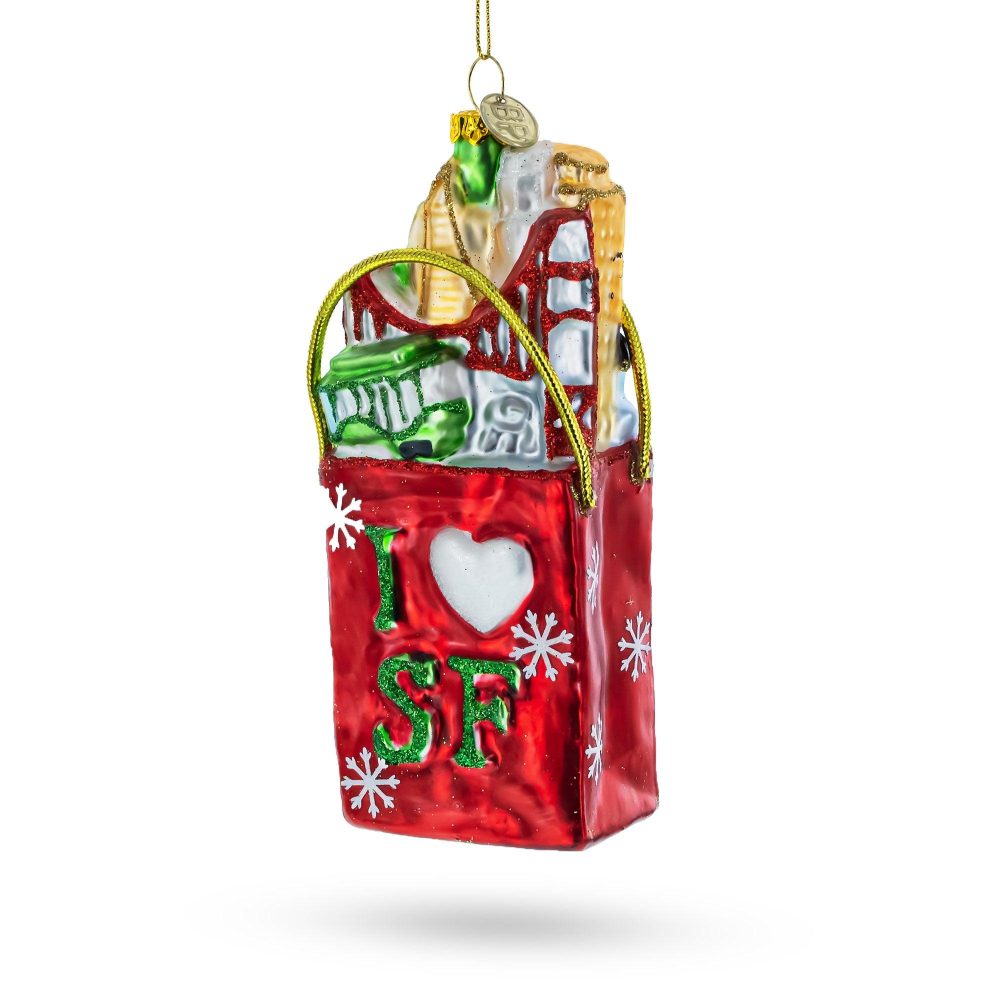 I Love San Francisco Blown Glass Christmas Ornament  |   Travel Ornaments Travel