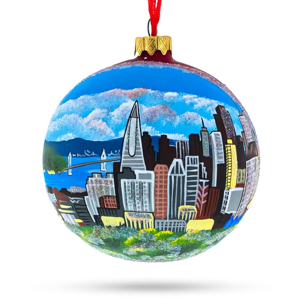 I Love San Francisco, California Glass Ball Christmas Ornament 4 Inches  |   Travel Ornaments Travel