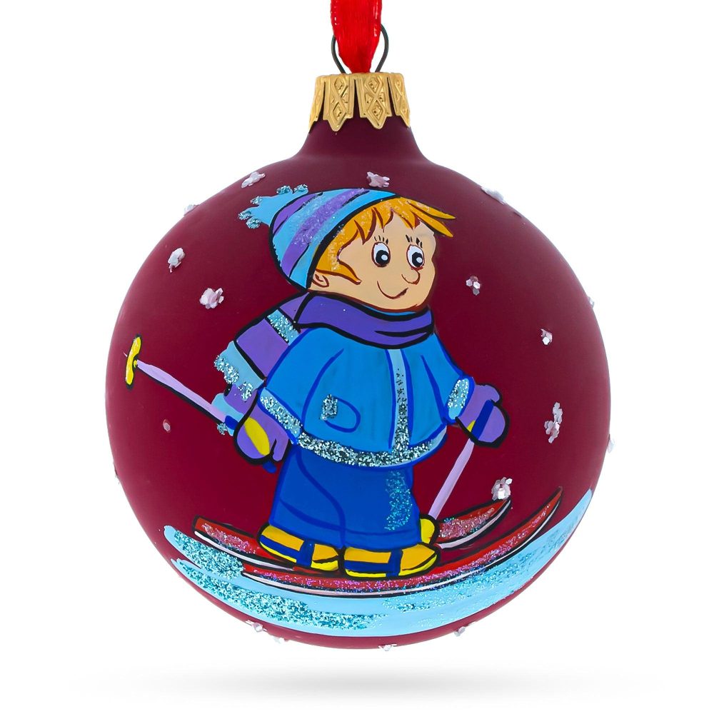 I Love To Skiing Blown Glass Ball Christmas Ornament 3.25 Inches  |   Personalized Ornaments Personalized