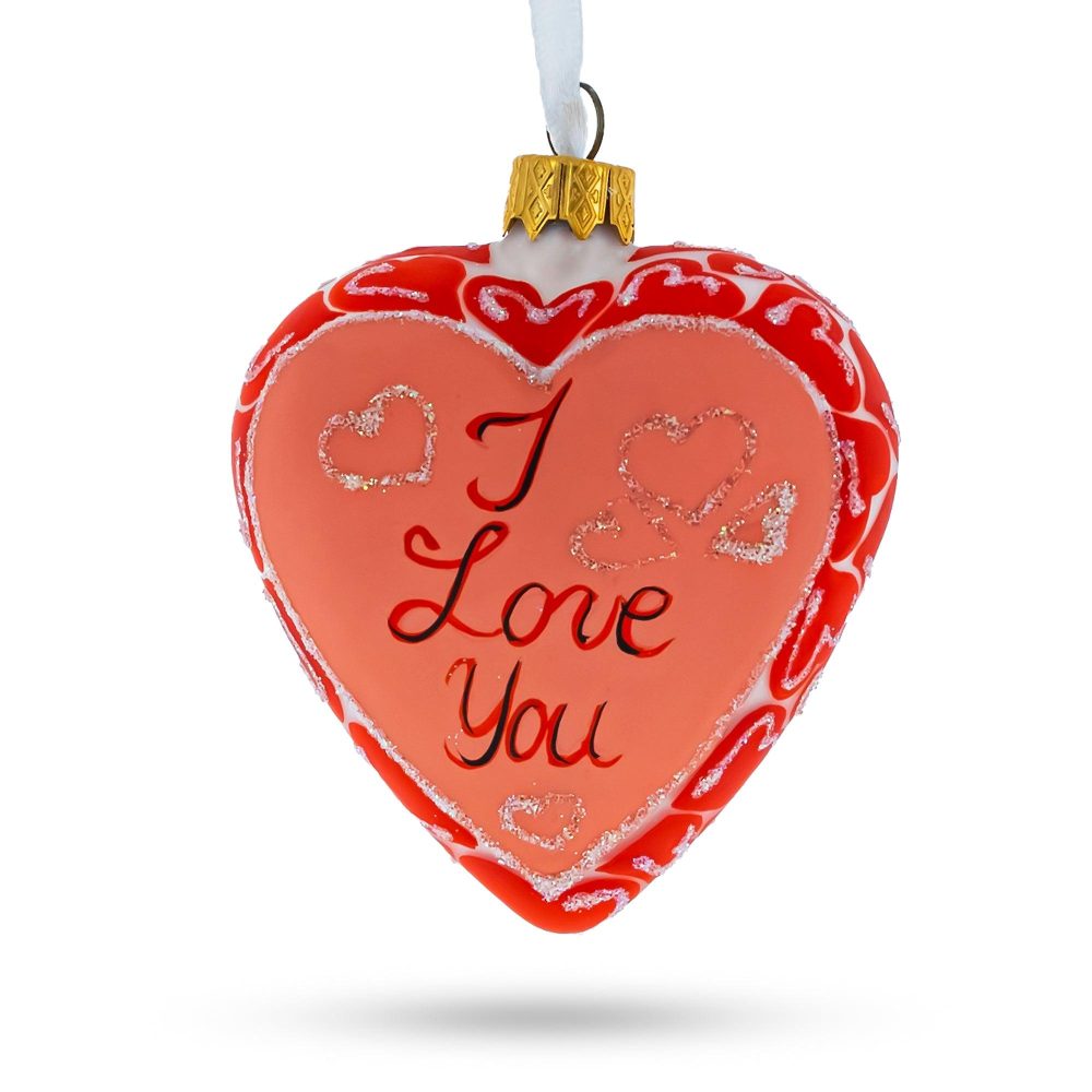 I Love You Glass Heart Christmas Ornament  |   Hearts Hearts Hearts