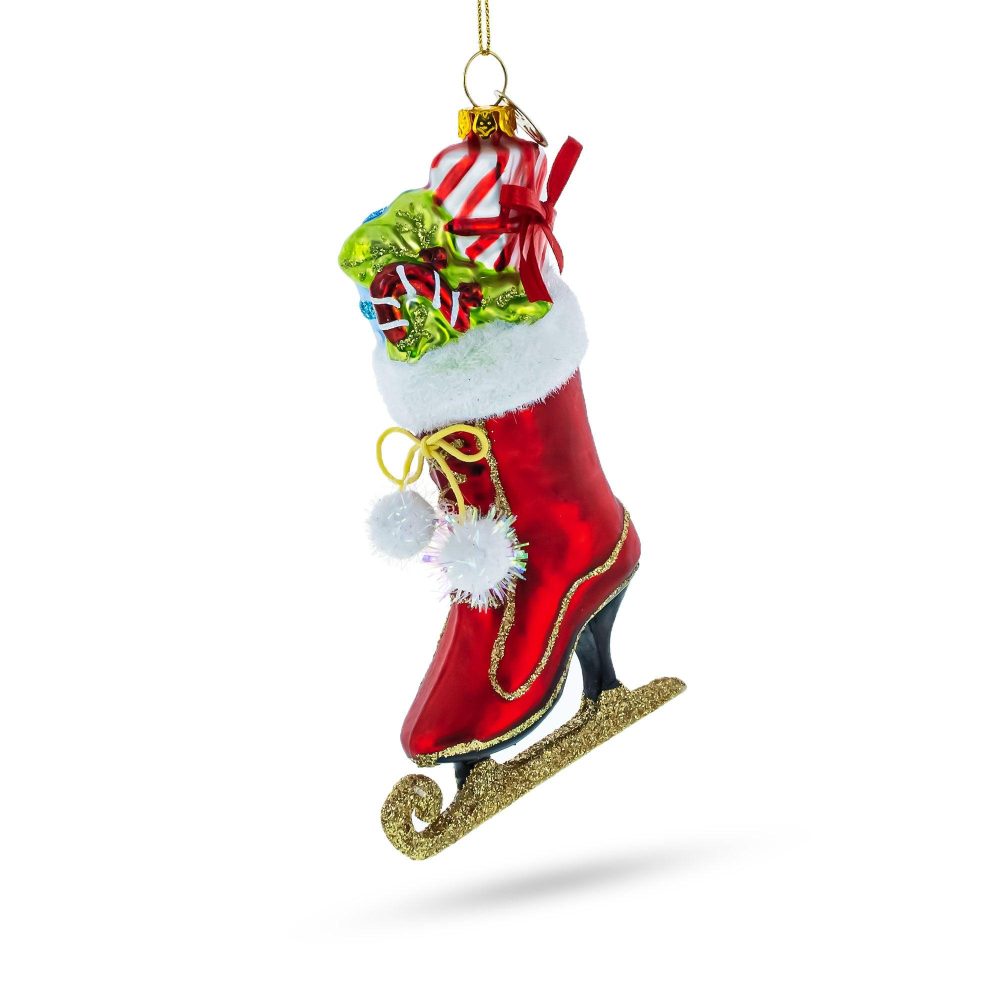 Ice Skate Boot Filled With Gifts Glass Christmas Ornament  |   Personalized Ornaments Personalized