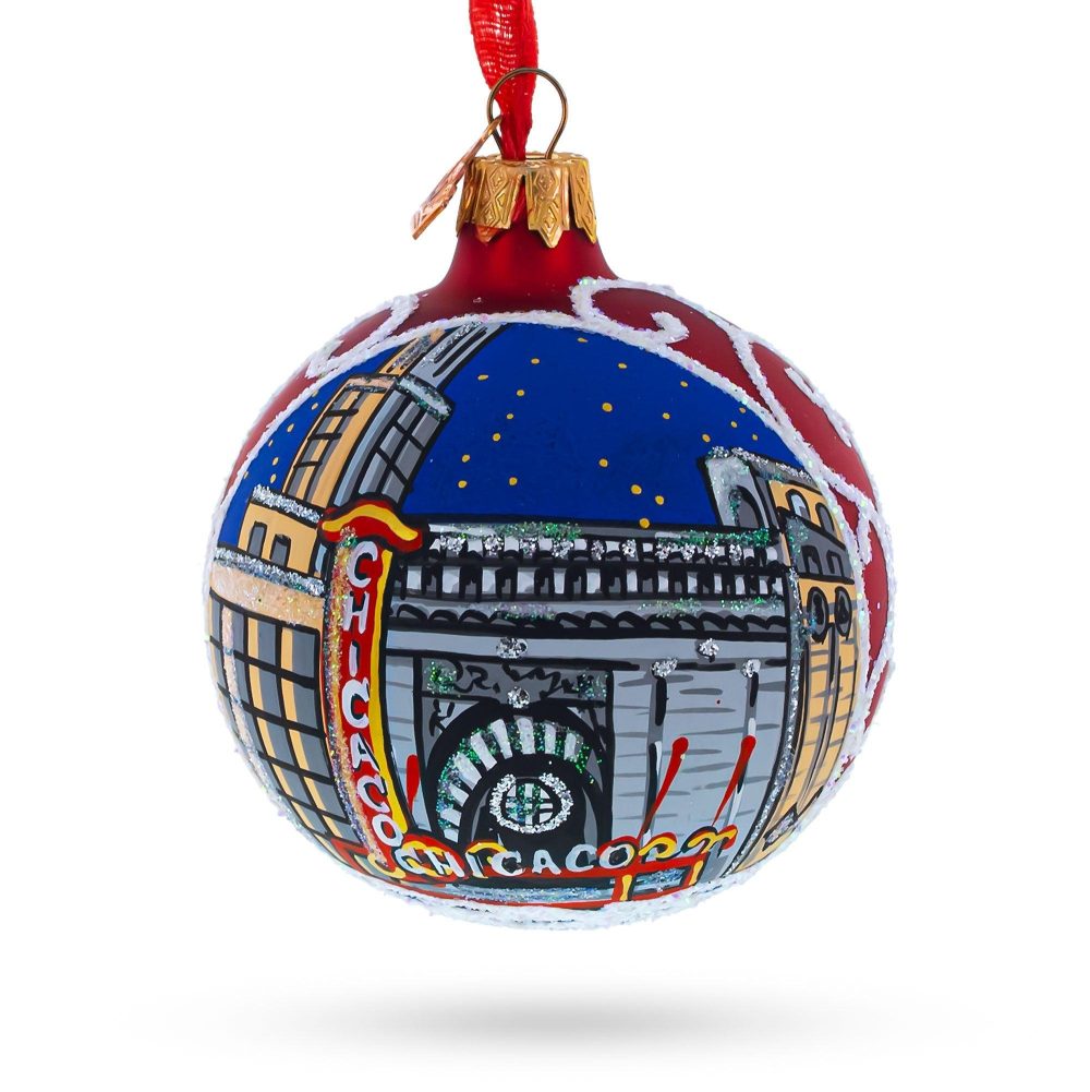 Iconic Chicago Theater – Artisan Blown Glass Ball Christmas Ornament 3.25 Inches  |   Travel Ornaments Travel