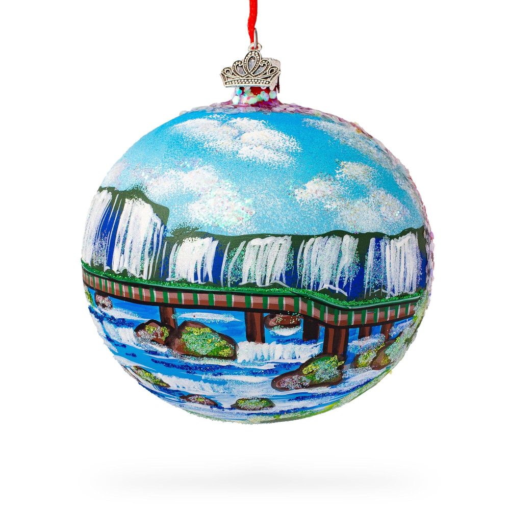 Iguazu Falls, Brazil And Argentina Glass Ball Christmas Ornament 4 Inches  |   Travel Ornaments Travel