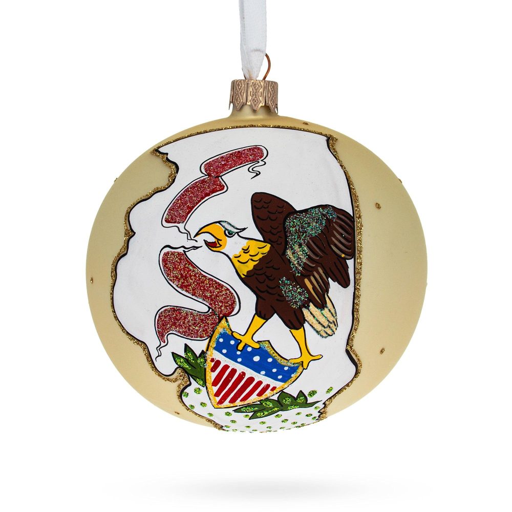 Illinois State, Usa Glass Ball Christmas Ornament 4 Inches  |   Travel Ornaments Travel