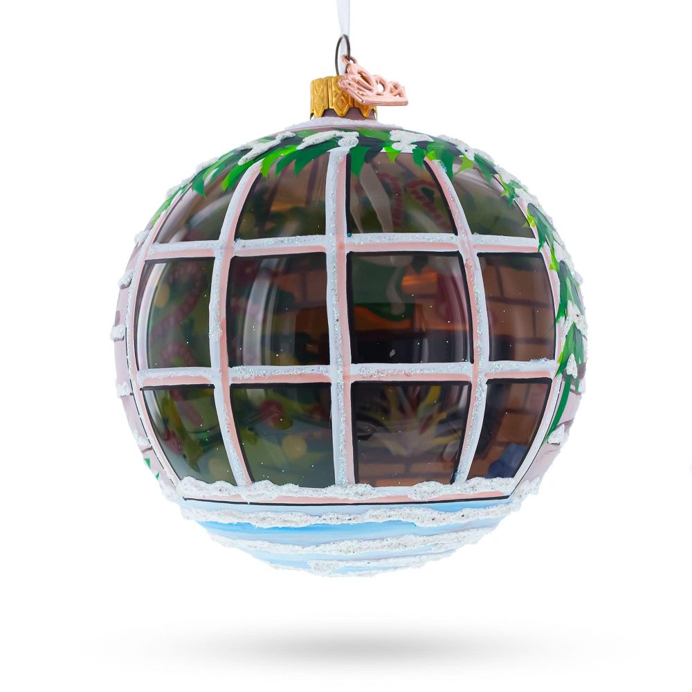 Intriguing Santa Peeking Through House Window Blown Glass Ball Christmas Ornament 4 Inches  |   Personalized Ornaments Personalized