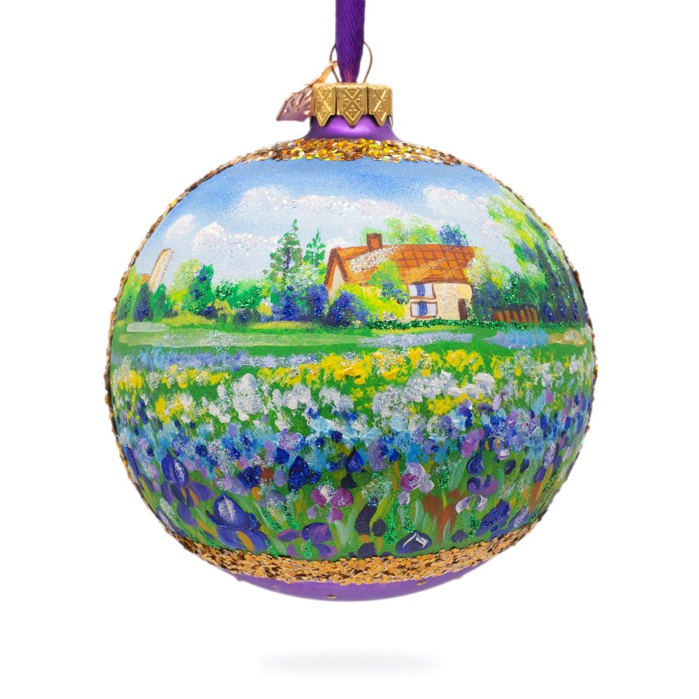 Iris Field Painting Glass Ball Christmas Ornament 4 Inches  |   Artworks Artworks Artworks